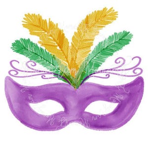 Watercolor Mardi Gras PNG - Mardi Gras Mask Clipart for Digital Download, Sublimation, and Printables