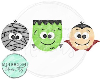 Watercolor Halloween PNG -  Boy's Halloween Costume Trio Clipart for Digital Download, Sublimation, and Printables