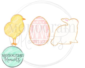 Watercolor Easter PNG -  Easter Chick, Egg, and Bunny Cookies Clipart for Digital Download, Sublimation, and Printables