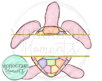 Aquarel zomer PNG - zeeschildpad monogram clipart voor digitale download, sublimatie en printables