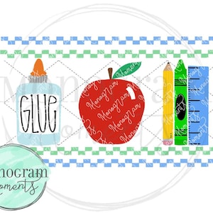 Pojkars skoldesign - pojkars tillbaka till skolan-design, pojkars penna, lim och äpple png, pojkars skolsublimering png bild 1