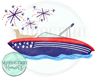 Watercolor 4th of July PNG -  Watercolor Fast Boat Clipart for Digital Download, Sublimation, and Printables