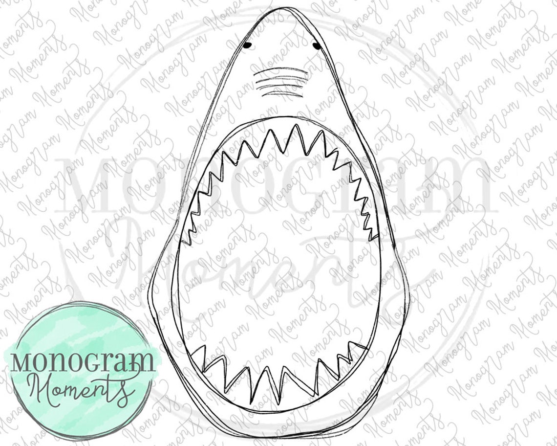 Watercolor Summer PNG Outline Shark Mouth Clipart for - Etsy