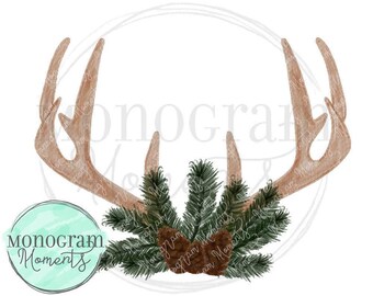 Watercolor Hunting PNG -  Watercolor Deer Antlers & Pinecones Clipart for Digital Download, Sublimation, and Printables