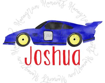 Watercolor Race car PNG - Blue Race Car Clipart for Digital Download, Sublimation, and Printables