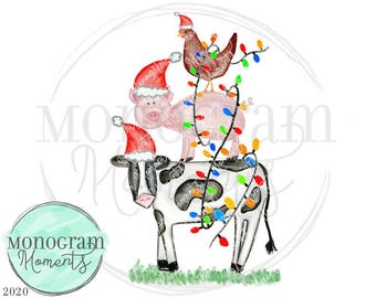 Animali di Natale ad acquerello/Animali da fattoria di Natale/Animali di sublimazione di Natale/Pollo di Natale/Mucca di Natale/Maiale di Natale PNG