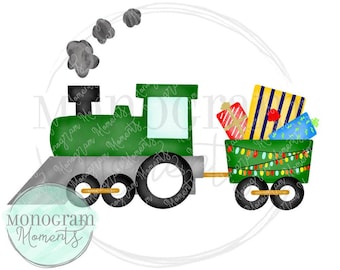 Watercolor Christmas PNG -  Boy's Christmas Present Train Clipart for Digital Download, Sublimation, and Printables