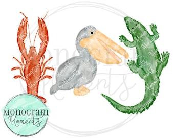Watercolor Animals PNG - Boy&#39;s Southern Animals Trio Clipart for Digital Download, Sublimation, and Printables