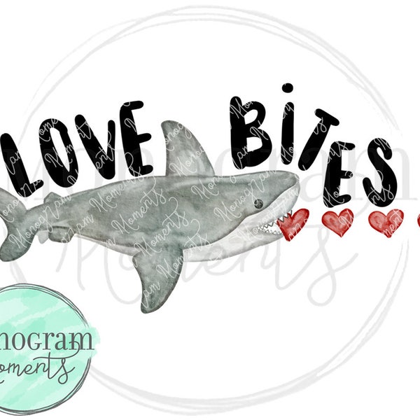 Watercolor Valentine's Day PNG -  Boy's Shark Love Bites Clipart for Digital Download, Sublimation, and Printables