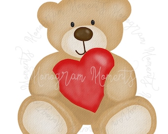 Watercolor Valentine Sublimation Designs - Boy Valentine's Teddy Bear; Valentine Watercolor; Valentine PNG; Valentine Sublimation; Heart PNG