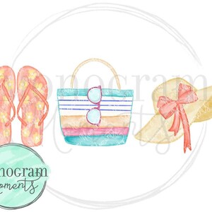Watercolor Summer  PNG - Girl&#39;s Beach Bag Trio Clipart for Digital Download, Sublimation, and Printables
