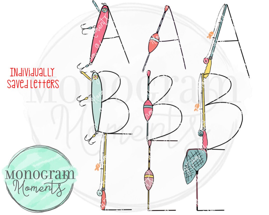 Digital Alpha Fishing Alphabet Clipart for Digital Download