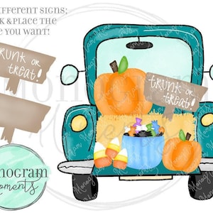 Watercolor Fall PNG -  Teal Truck or Treat Truck Clipart for Digital Download, Sublimation, and Printables