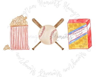 Watercolor Baseball PNG - Baseball, Crackers, Peanuts Clipart for Digital Download, Sublimation, and Printables