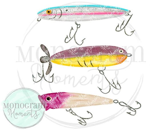 Watercolor Fishing PNG -  Girl's Watercolor Fishing Lures Clipart for Digital Download, Sublimation, and Printables