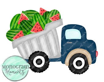 Watercolor Summer PNG -  Watercolor Watermelon Dump Truck Clipart for Digital Download, Sublimation, and Printables
