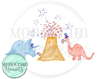 Watercolor 4th of July PNG -  Watercolor 4th of July Dinosaurs Clipart for Digital Download, Sublimation, and Printables