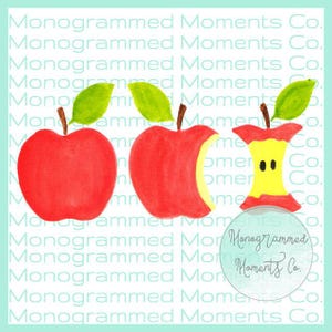 Watercolor School Clipart - Apples - Funny - Monogram - Back to School - Watercolor - PNG - Digital Download - Printable Artwork Design