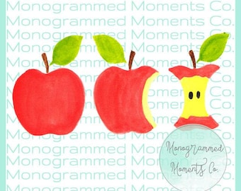 Watercolor School Clipart - Apples - Funny - Monogram - Back to School - Watercolor - PNG - Digital Download - Printable Artwork Design