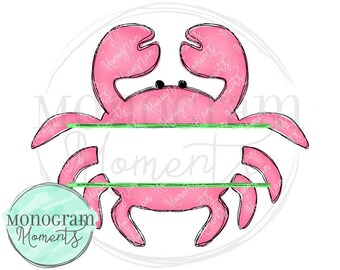 Watercolor Summer  PNG - Pink Crab Monogram Clipart for Digital Download, Sublimation, and Printables