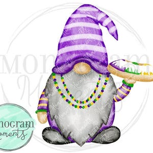 Watercolor Mardi Gras Gnome PNG/Boy&#39;s Mardi Gras Gnome Design/King Cake/Gnome Sublimation PNG/Mardi Gras Gnome Design/Margi Gras Gnomes PNG