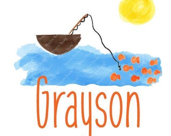 Watercolor Summer PNG -  Watercolor Fishing Clipart for Digital Download, Sublimation, and Printables