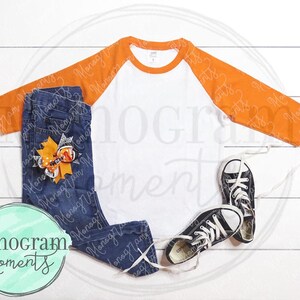 Girl&#39;s Orange Raglan Mock Up - ARB Blanks Mock Up - Halloween Mock Up - Girls Long Sleeve Mock Up - Shirt Mock Up - Kids Long Sleeve Mock Up