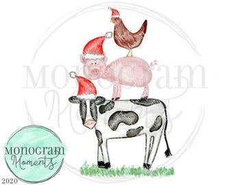 Animali di Natale ad acquerello/Animali da fattoria di Natale/Animali di sublimazione di Natale/Pollo di Natale/Mucca di Natale/Maiale di Natale PNG