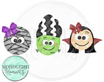 Watercolor Halloween PNG -  Girl's Halloween Costume Trio Clipart for Digital Download, Sublimation, and Printables