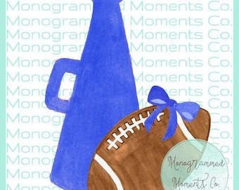 Blue Megaphone and Football Watercolor Clipart - Cheerleader PNG - Digital Download - Girls Printable Artwork Design