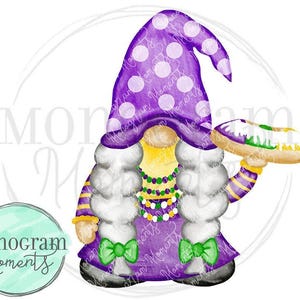 Watercolor Mardi Gras Gnome PNG/Girl&#39;s Mardi Gras Gnome Design/King Cake/Gnome Sublimation PNG/Mardi Gras Gnome Design/Margi Gras Gnomes PNG