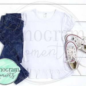 Girl&#39;s  White Shirt Mock Up - ARB Blanks Mock Up - Short Sleeve Ruffle Sleeve Mock Up - Shirt Mock Up - Kids Mock Up