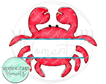 Watercolor Summer  PNG - Red Crab Monogram Clipart for Digital Download, Sublimation, and Printables
