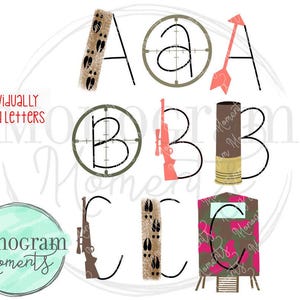 Hunting PNG Alpha - Girls Alphabet Set Clipart for Digital Download, Sublimation, and Printables
