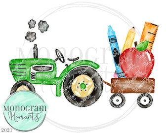 Back to School Tractor PNG -  boys school supplies tractor, boys school png design, boys school tractor sublimation design