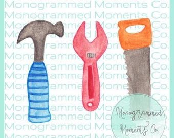 Gereedschap aquarel clipart - jongensgadgets - hamer - deernis - zaag - png - digitale download - afdrukbaar artworkontwerp - outfitontwerp jongens
