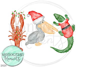 Watercolor Animals PNG - Southern Animals Christmas Cajun Trio, Sublimation, and Printables- Gator, Pelican, Crawfish Digital Download
