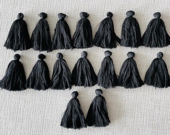 Lot of 8 Black Classic Chunky French Cotton Tassels Set 3.25” Handmade Jewelry Making Supplies Crafting DIY Hoke Decor Fringe Art Projects