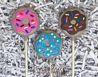 Donut Oreo cookie pop / donut birthday party favor / chocolate covered Oreo / one dozen (12)