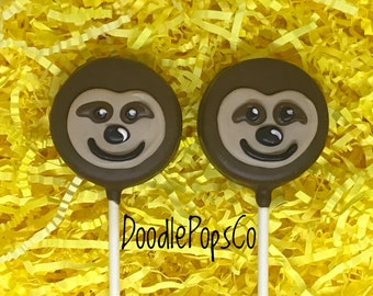 Sloth Oreo cookie pops / birthday party favor / chocolate covered Oreo / one dozen (12)
