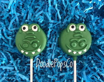 Alligator Oreo Cookie Pops - Crocodile Birthday Party Favors, One Dozen