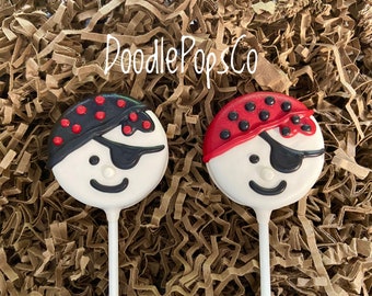 Pirate Oreo cookie pops / pirate birthday party favor / chocolate covered Oreo / one dozen (12)