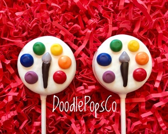 Paint pallet Oreo cookie pops / Art party favor / chocolate covered Oreo / one dozen (12)