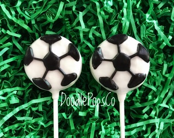 Soccer ball Oreo cookie pops / chocolate covered Oreo / one dozen (12) / sports party favor