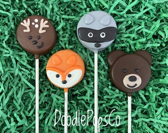 Woodland animals Oreo cookie pops / Forest animals party favor / baby shower favor / chocolate covered Oreo / one dozen (12)