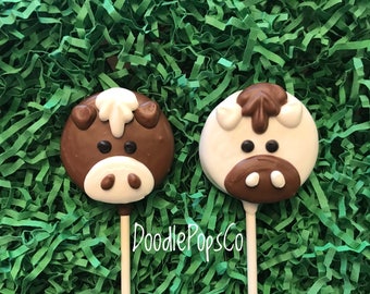 Horse Oreo cookie pops / Farm birthday party favor / Horse lover gift / chocolate covered Oreo / one dozen (12)