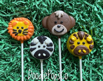Zoo animal Oreo cookie pops / Safari party favor / chocolate covered Oreos / one dozen (12)