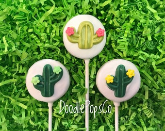 Cactus Oreo cookie pop / Cacti party favor / chocolate covered Oreo / one dozen (12)