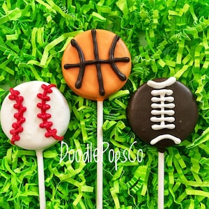 Sports balls Oreo cookie pops / basketball / football / baseball / birthday party favor / kids birthday / one dozen (12)