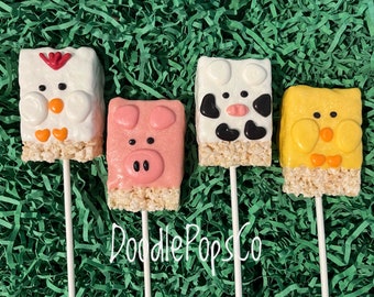 Farm Animal Rice Krispy Pops - Barnyard Birthday Party Favors (12 Count)